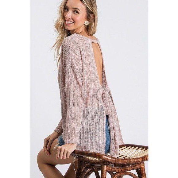 Open Back Detail Long Sleeve Top With Self Tie - Picture 3 of 5